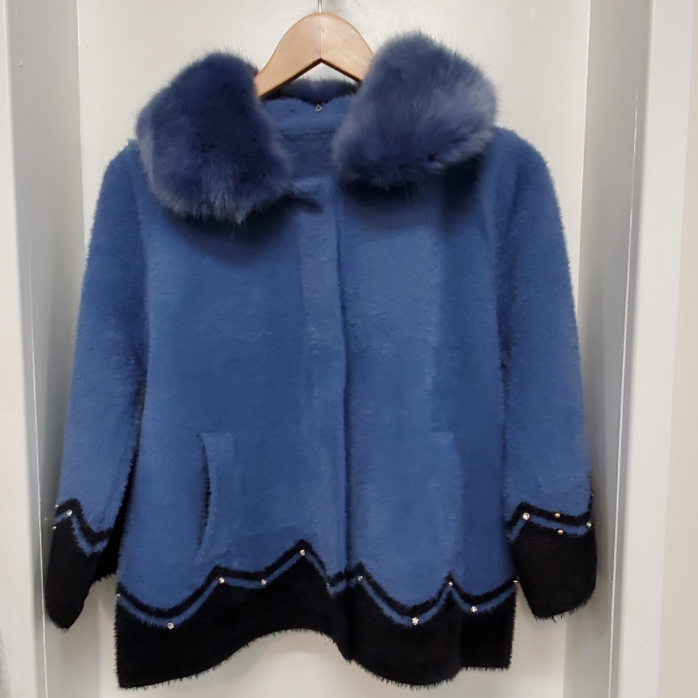 Blue fur coat